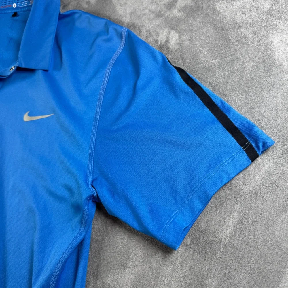 Nike Tiger Woods Collection Golf Polo‎ Blue Dri-Fit Snap Button Mens Small